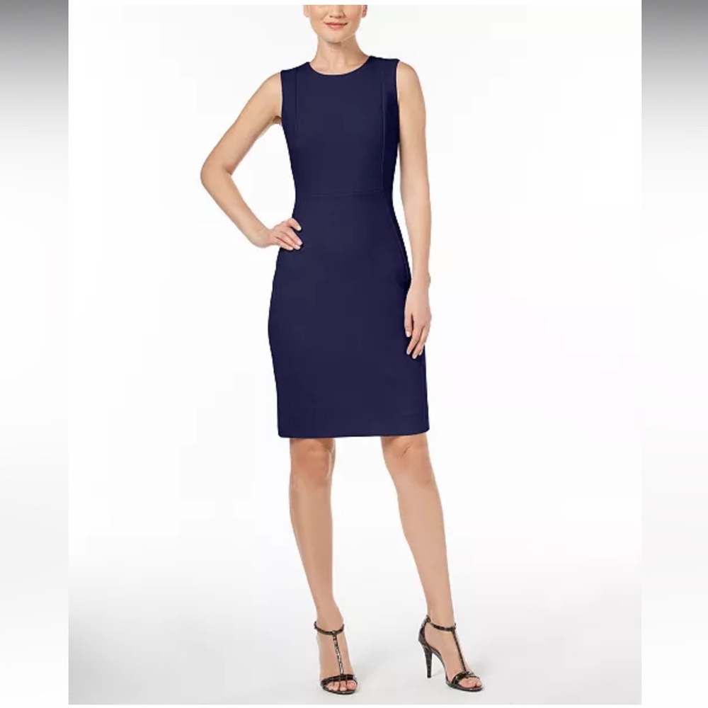 Calvin Klein Scuba Knit Navy Sheath BodyCon Dress in Small Size 2